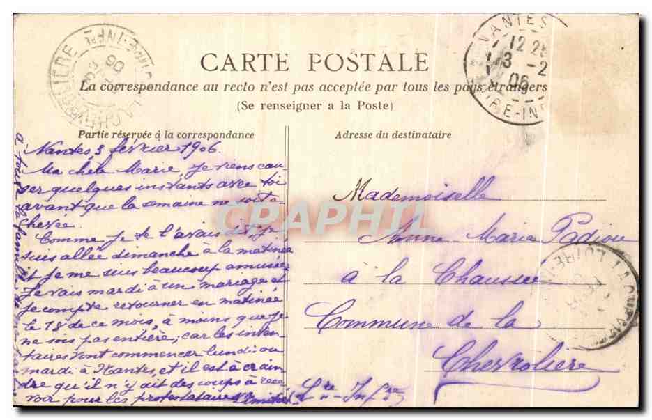 CPA Nantes L'Entree Le Pont De La Tortiere — Verso
