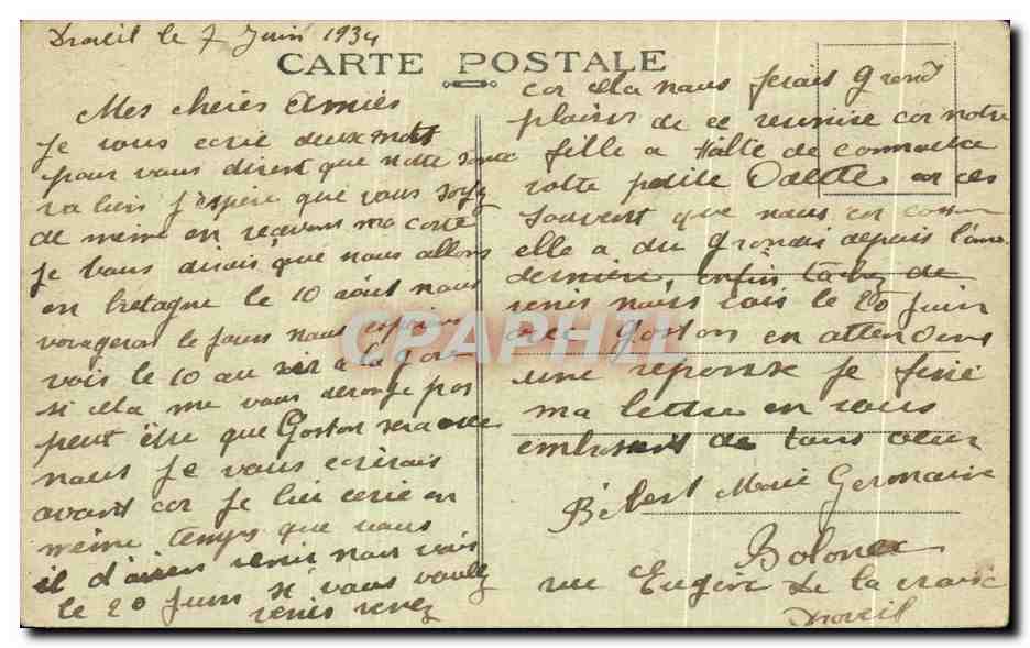 Tarjeta postal antigua Palacio de Fontainebleau L'Etang des Carpes — Reverso