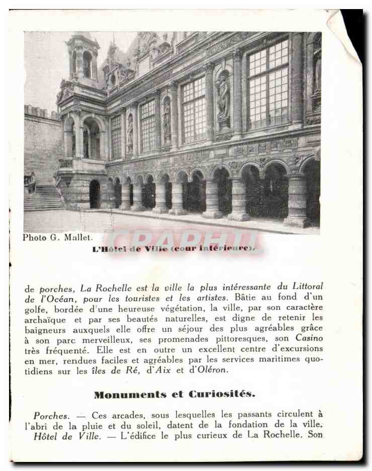 Feuillet La Rochelle Hotel de ville A la glanese Lotte place de la Caille 