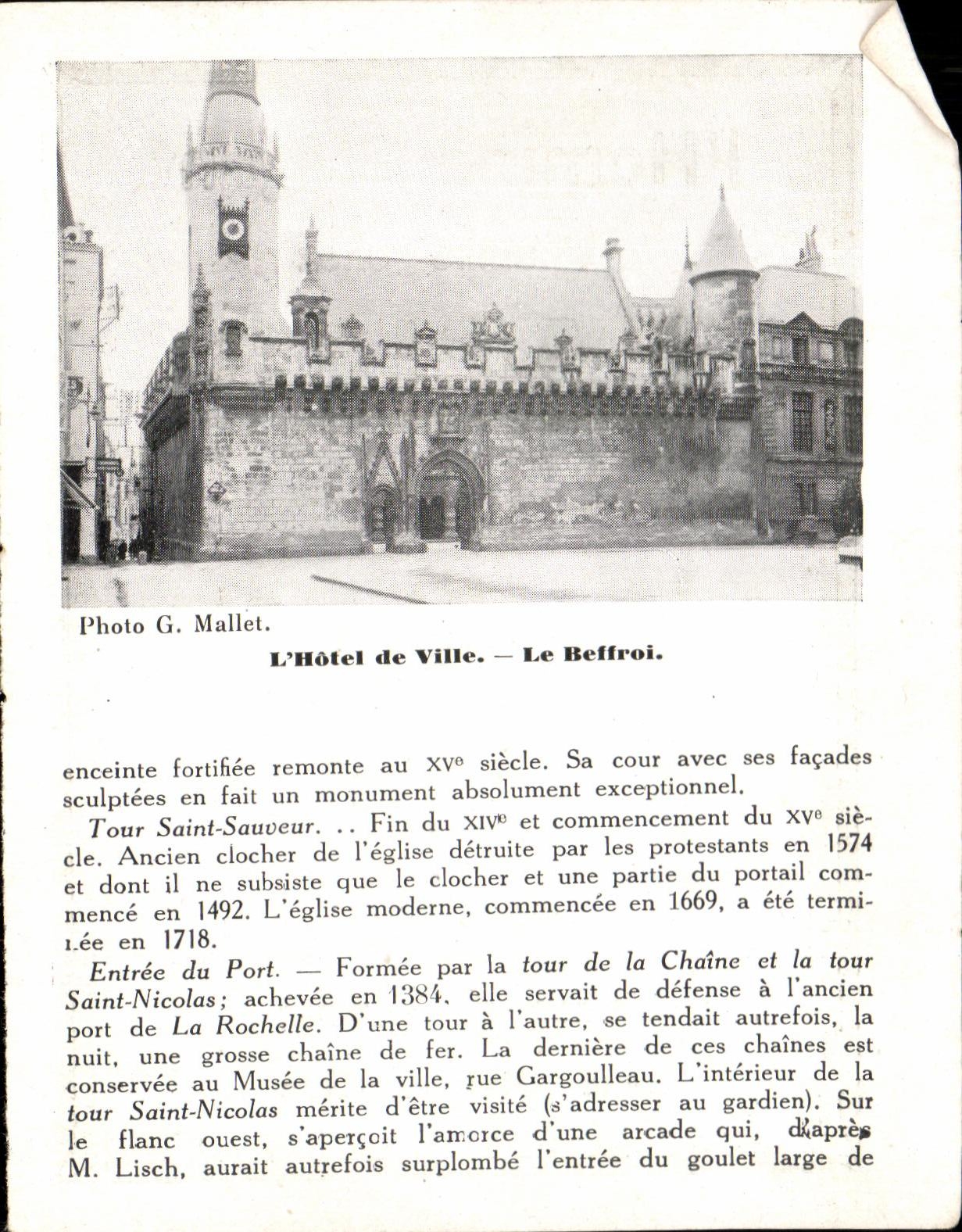 Feuillet La Rochelle Hotel de ville le beffroi Mapais Gold Place de Verdun 
