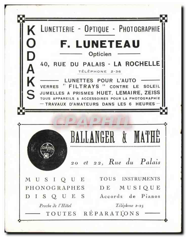 Feuillet La Rochelle Luneteau Opticien Ballanger et Mathe  — Verso