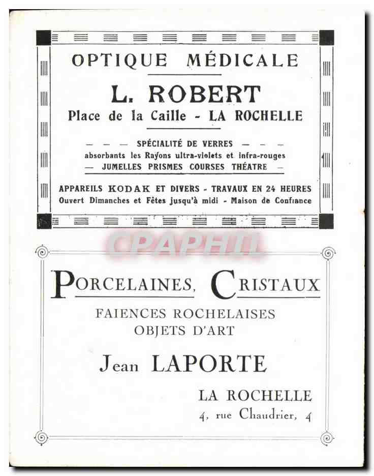 Feuillet La Rochelle La Tour de la Grosse Horloge et Statue Duperre Robert Optique  — Verso