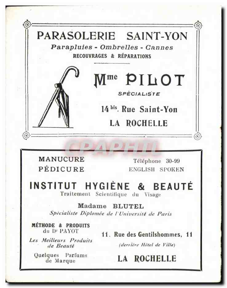 Feuillet La Rochelle Musee d'Orbigny Pilot Parasolerie  — Verso