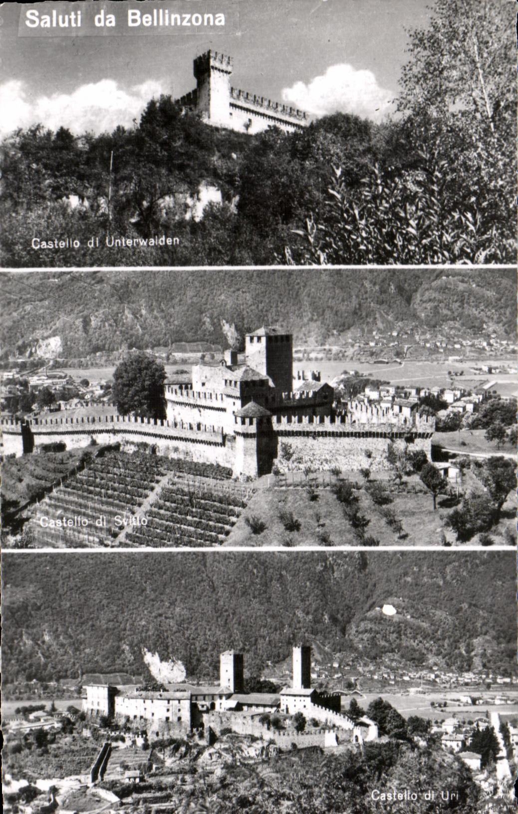 CPA Saluti da Bellinzona Castellid di Uri Svitto e Unterwalden