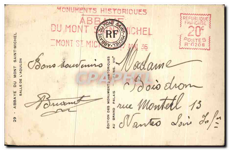 CPA Abbaye Du Mont Saint Michel Salle de L'Aquilon — Verso