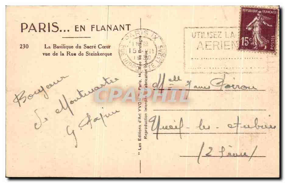 CPA Paris En Fnanant La Basilique du Sacre Coeur vue de la Rue de Steinkerque — Rückseite
