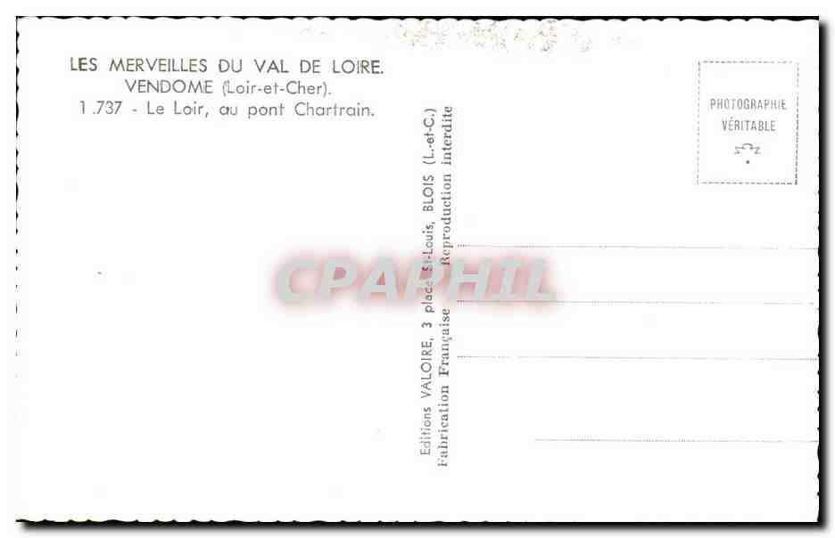 Le Loir, au pont Chartrain — Vendôme (Loir-et-Cher) — Éditions Valoire — Verso
