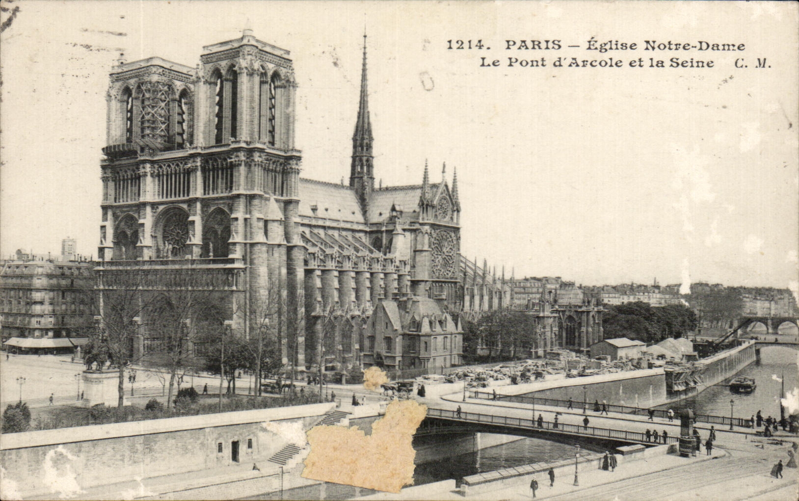 CPA Paris Eglise Notre Dame Le pont d'Arcole et la Seine