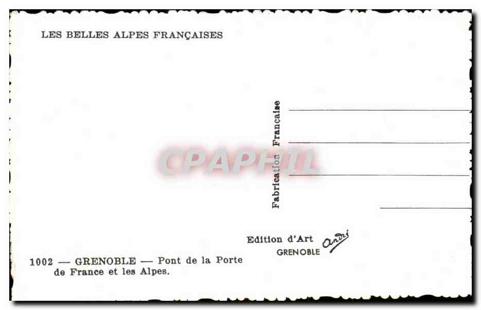 Vintage Postcard Grenoble Bridge of the Porte de France and the Alps — Back