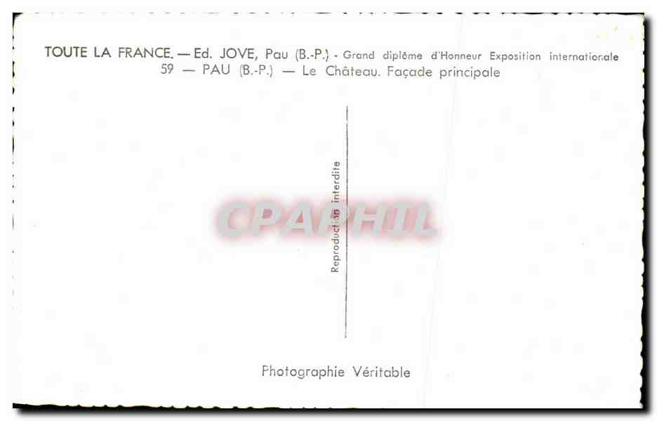 Le Château — Façade principale — Ed. JOVE, Pau (B.P.) — Rückseite