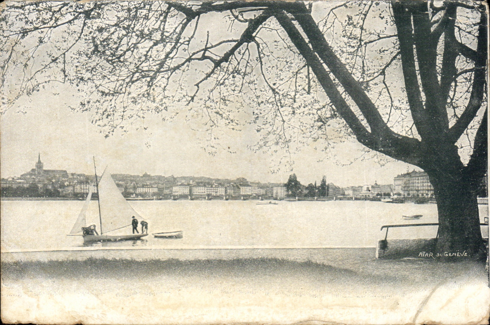 Vue de Genève — bateau à voile — éditeur Atar à Genève
