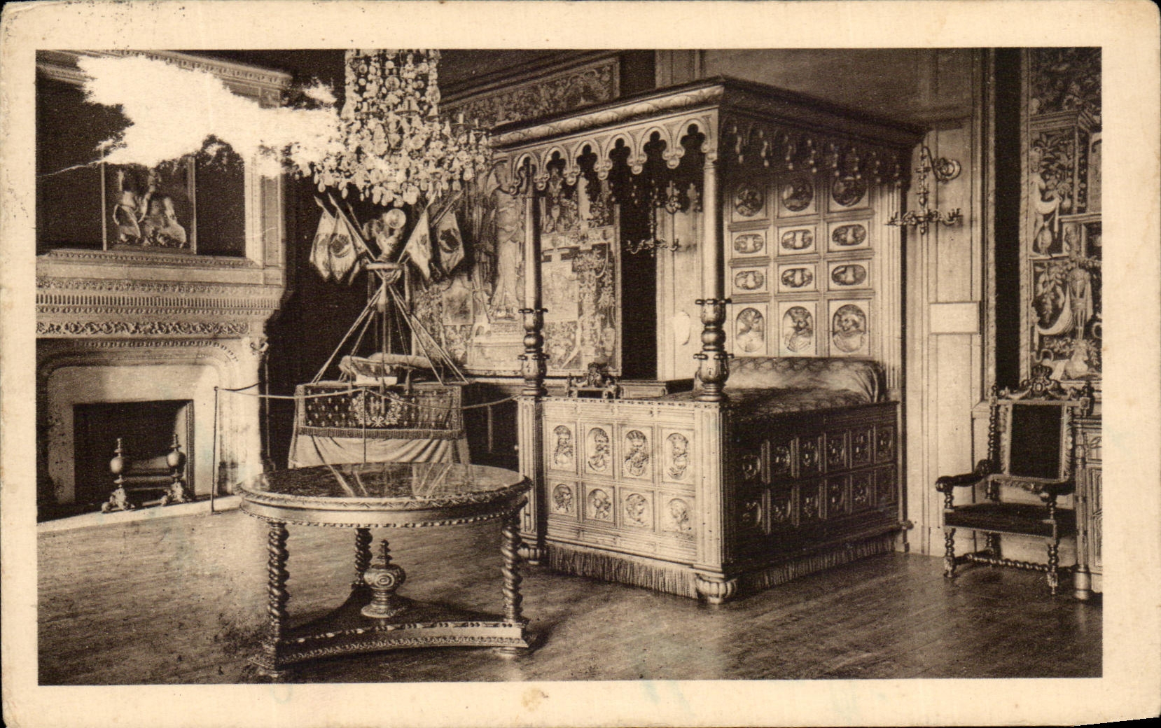 Antieke ansichtkaart Château Pau Slaapkamer van de Koningen van Navarre