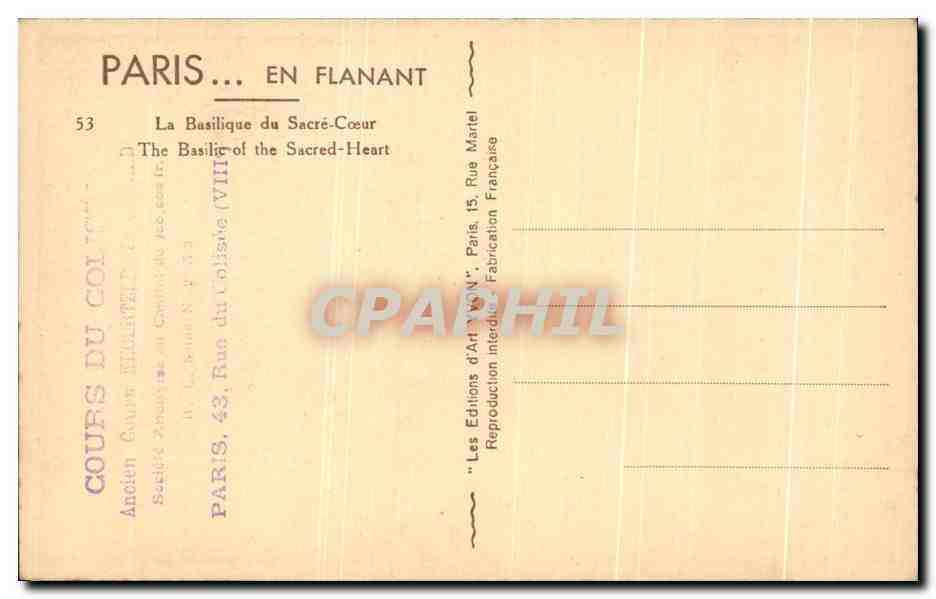 Basilique du Sacré-Cœur — Paris — Éditions d'Art Martel — Rückseite