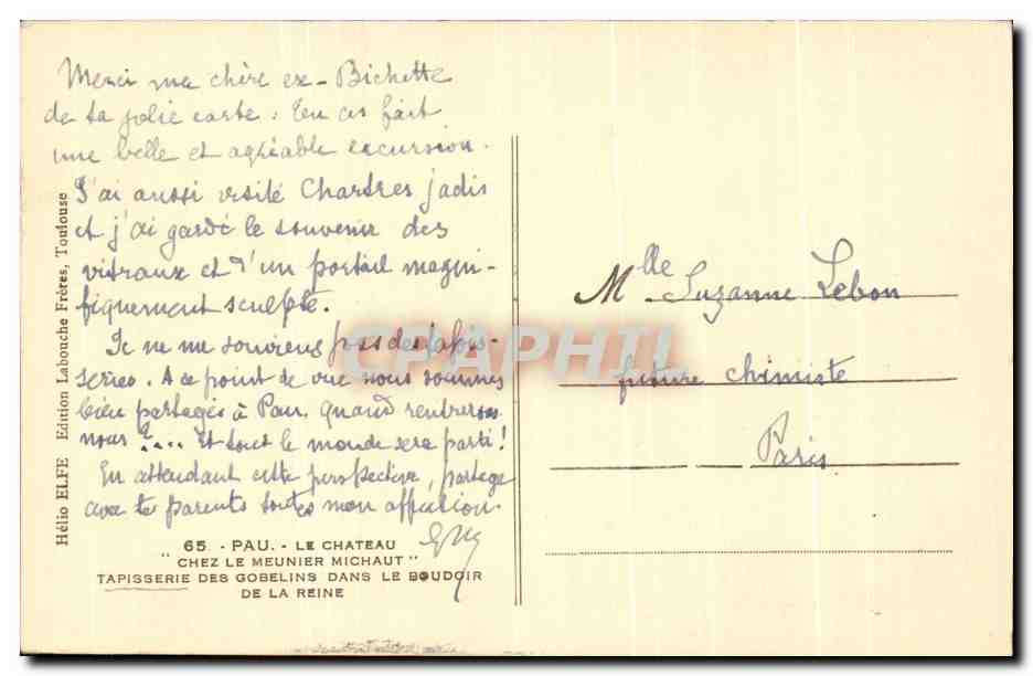 CPA Pau Le Chateau Chez Le Meunier Michaut Tapisserie Des Gobelins Dans Le Boudoir De la Reine — Verso