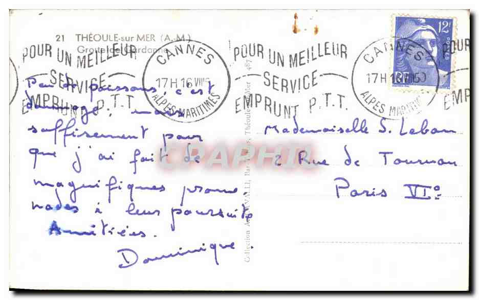 CPA Theoule Sur Mer Grotte de Gardanne — Rückseite