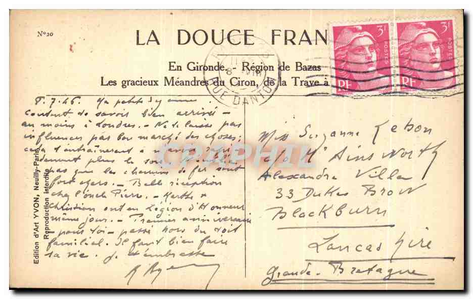 Les gracieux méandres du Ciron — Région de Bazas — Édition d'Art YVON, Neailly — Verso