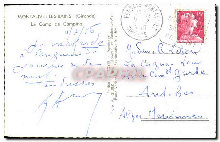 CPA Montalivet Les Bains Le Camp de Camping — Verso