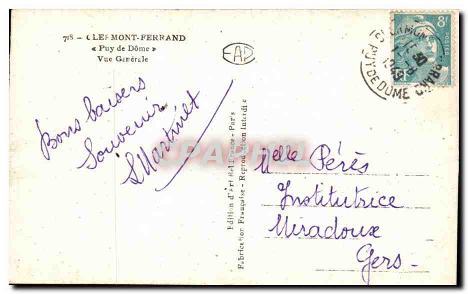Puy-de-Dôme — Vue Générale — Édition d'Art Mont-Ferrand — Rückseite