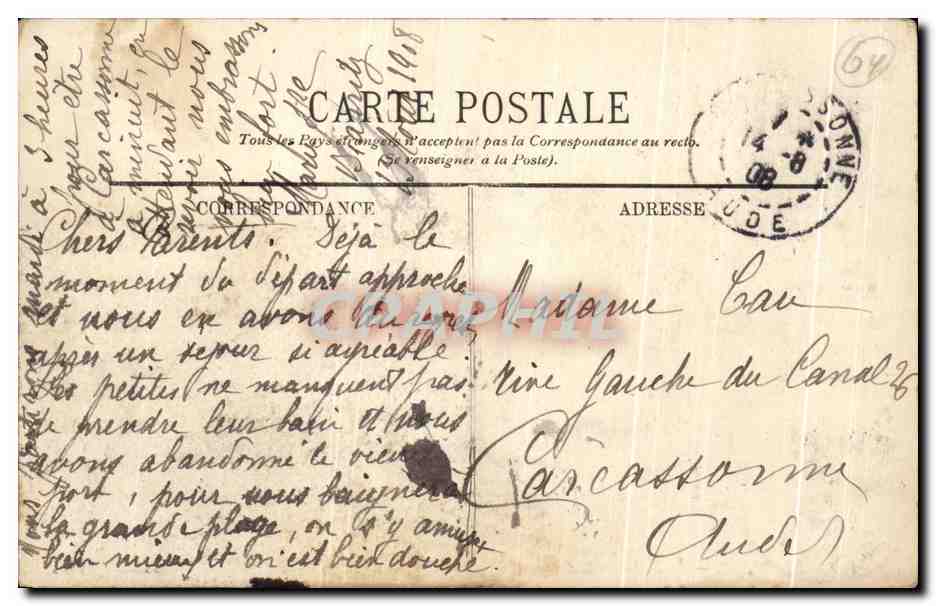 CPA Biarritz Le Rocher de la Plage l'Hotel du Palais et le Phare — Verso