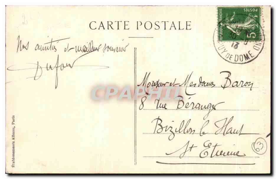 Clermont-Ferrand — Vue de la Place de Jaude, l'Hôtel de la Poste, le Théâtre et la Cathédrale — E.A. — Verso