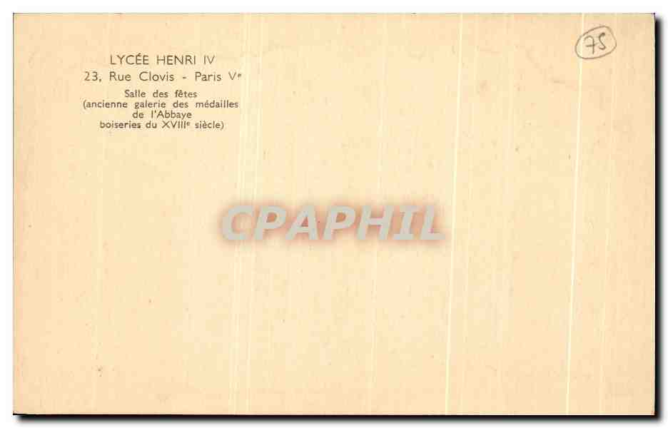 CPA Lycee Henri IV Rue Clovis Paris Salle des fetes Paris — Rückseite