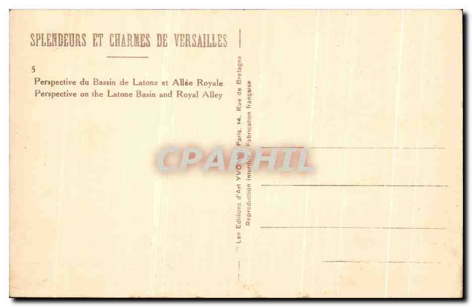 CPA Versailles Perspective du bassin de Latone et allee royale — Verso