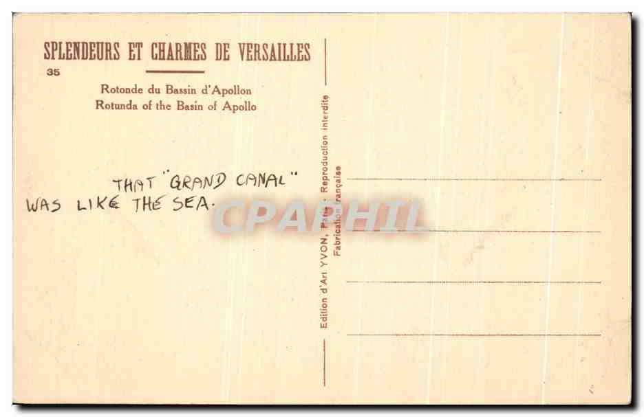 Rotonde du Bassin d'Apollon — Versailles — Édition d'Art YVON, n°35 — Verso