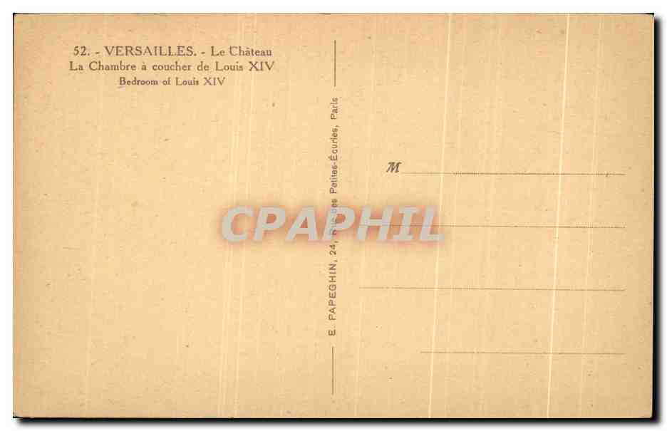 CPA Versailles Les Chateau la Chambre a coucher de Louis XIV — Verso