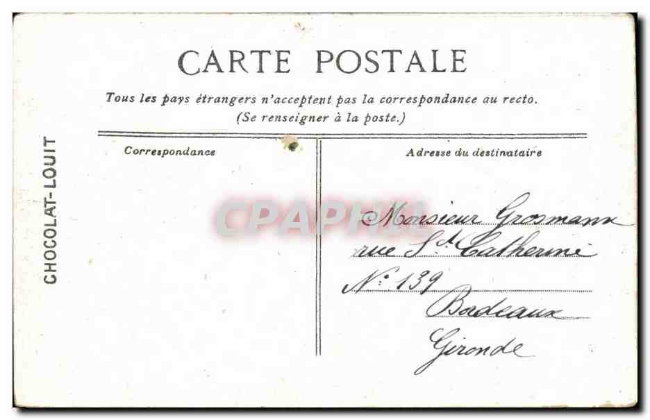 CPA Versailles Parc du Petit Trianon Pont rustique et Tour de Malborough Edit pour le Chocolat Louit — Verso