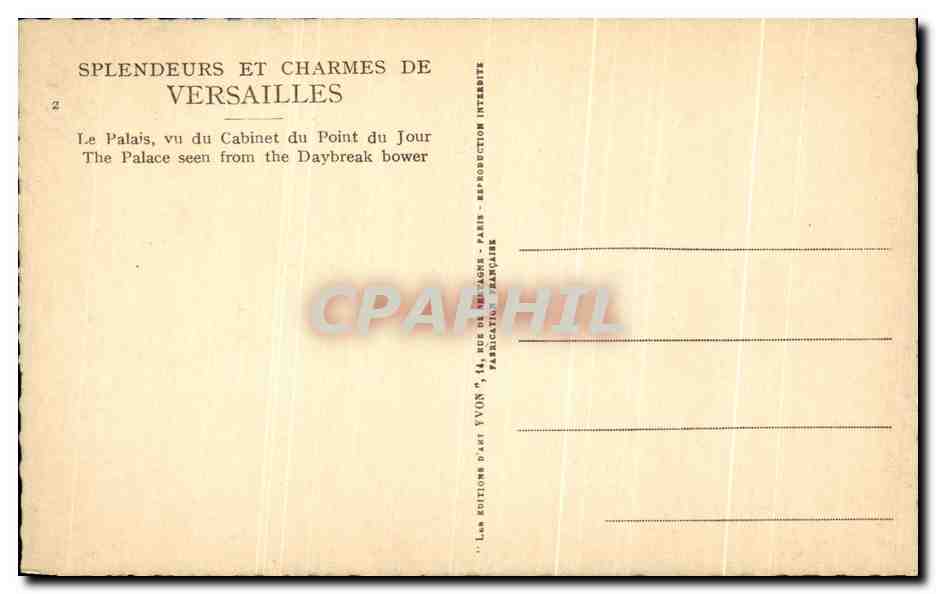 Palais de Versailles — vu du Cabinet du Point du Jour — Éditions d'Art Yvon, Paris — Verso