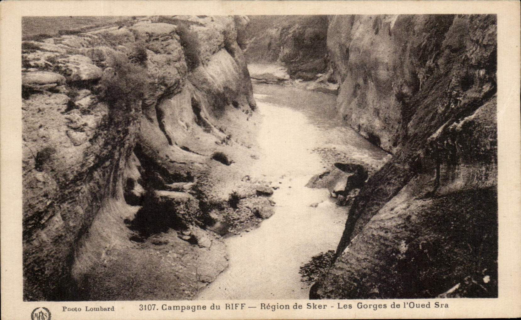 Les Gorges de l'Oued Sra — Campagne du RIFF — Région de Sker — Photo Lombard, n° 3107