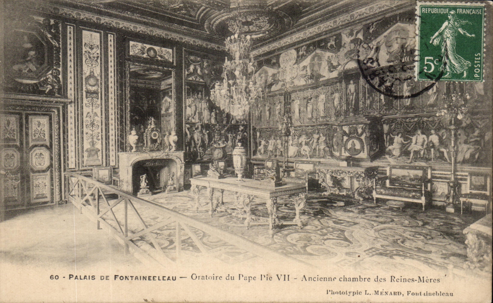Palacio de Fontainebleau — Oratorio del Papa Pío VII — Antigua habitación de las Reinas Madres — Fototipia L. MÉNARD, Fontainebleau