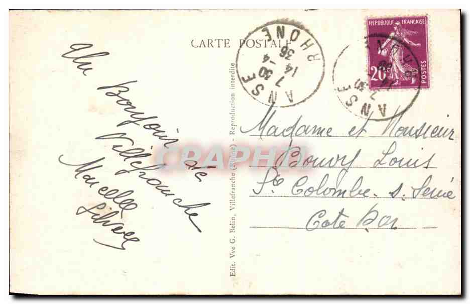 VILLEFRANCHE (Rhône) - Rue Nationale — Éditeur Vve G. Belin, n° de série non visible — Reverso