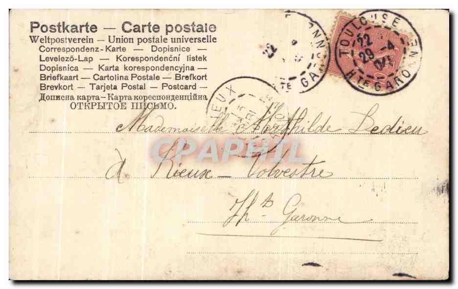Couloise — Pareja y niño alado en banco — editor no identificado — Reverso