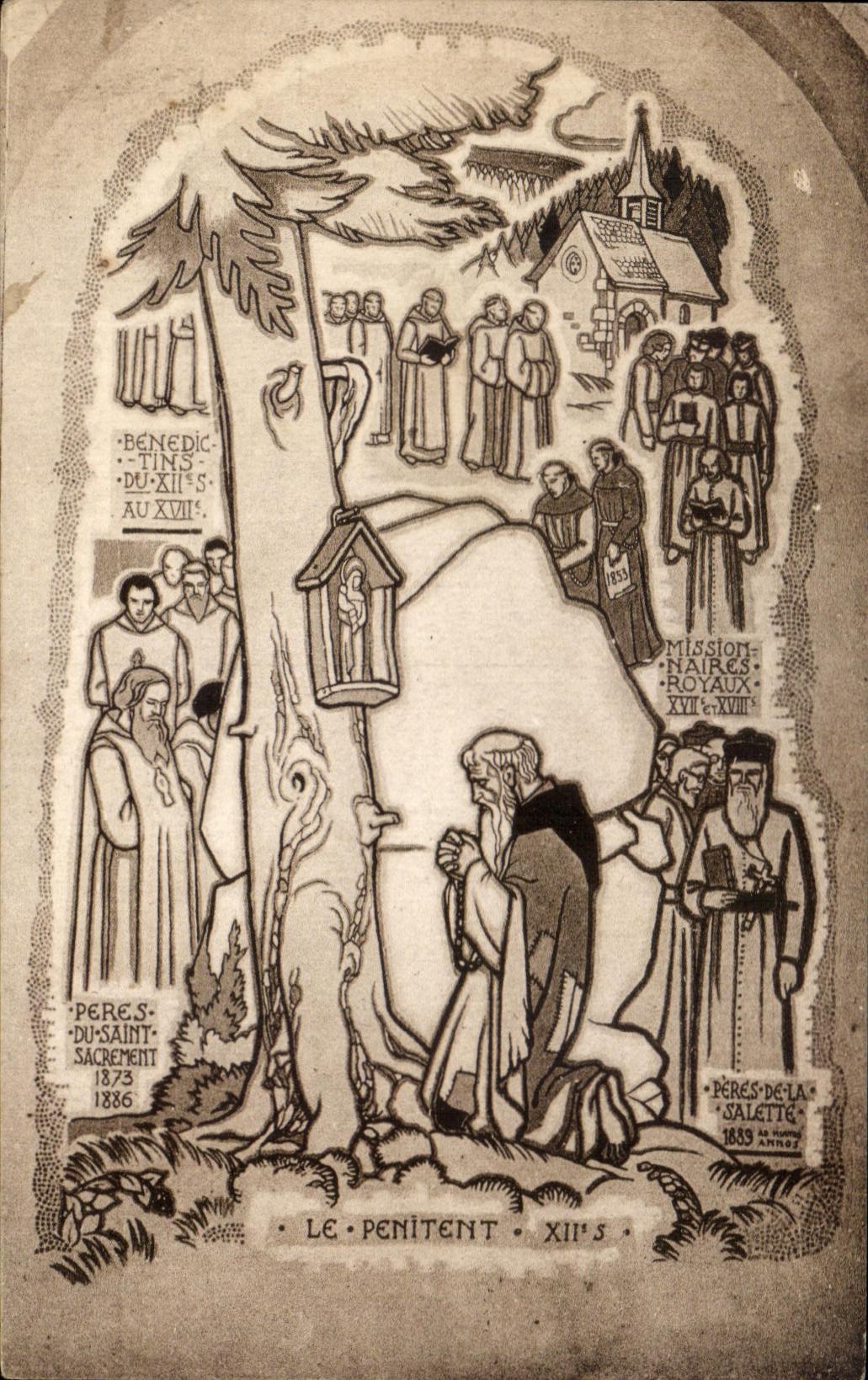 CPA Notre Dame De L'Hermitage Noiretable Le penitent et les chapelains pelerinage au cours des siecles