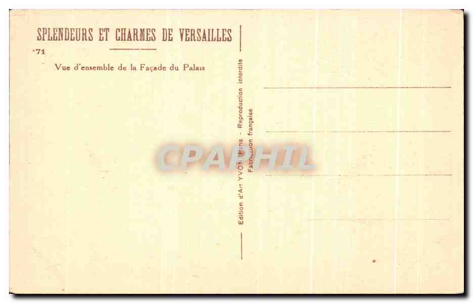 CPA Splendeurs Et Charmes De Versailles Vue D'Ensemble De La Facade Du Palais — Verso