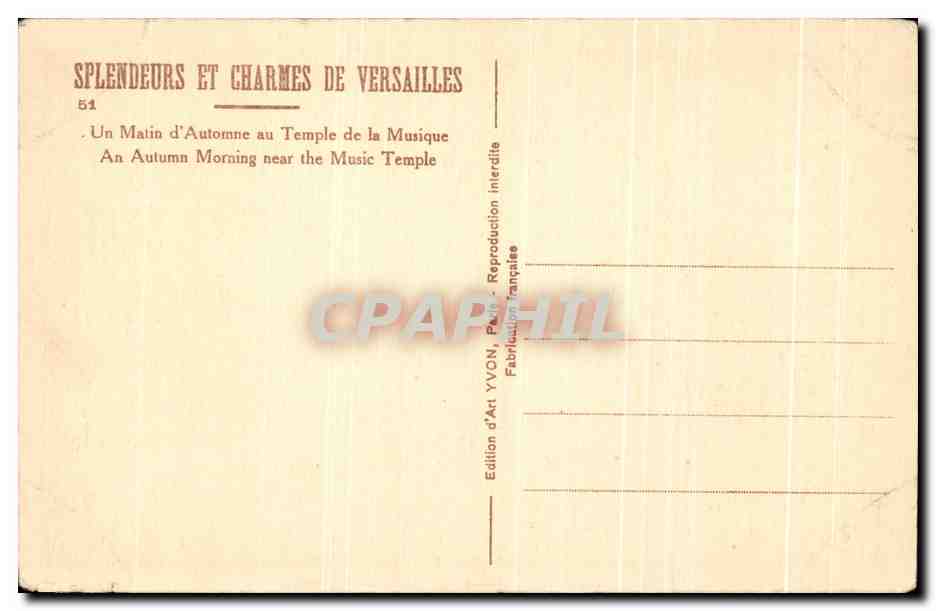 CPA Splendeurs Et Charmes De Versailles Un Matin d'Automme Au Temple De La Musique  — Verso