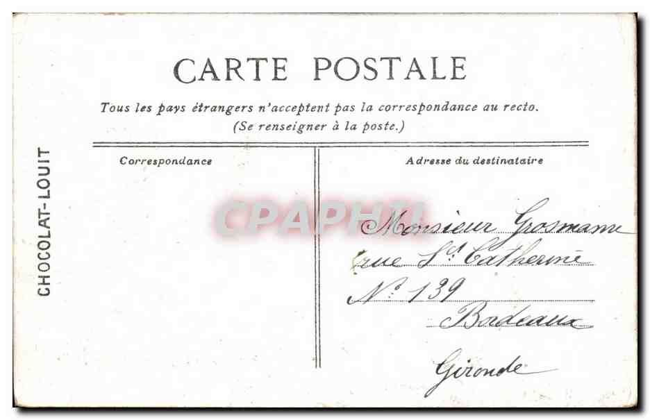 Palais de Versailles - Cabinet du Conseil — éditeur pour le Chocolat-Louit, n°20 — Verso