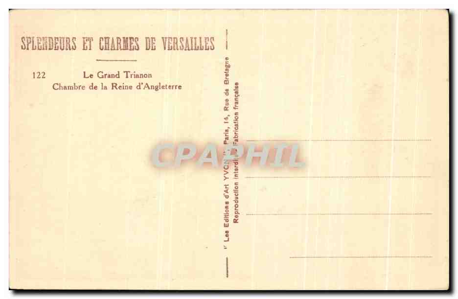 CPA Splendeurs Et Charmes De Versailles Le Grand Trianon Chambre De La Reine d'Angleterre — Verso