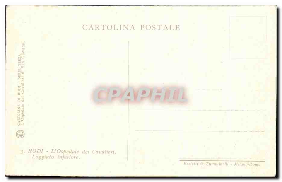 CPA Rodi L'Ospedale dei Cavalieri Loggiato Inferiore — Rückseite