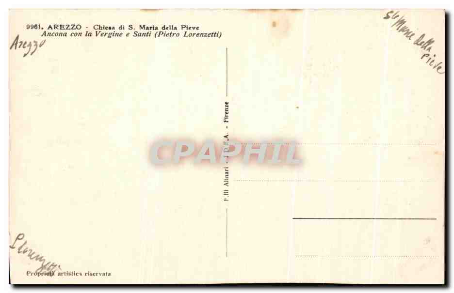 CPA Arezzo Chiesa Maria della Pieve Ancona con la Vergine a Santi — Rückseite