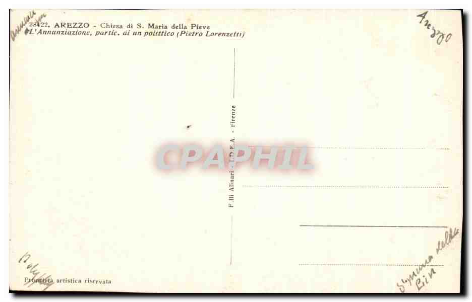 CPA Arezzo Chiesa Maria Della Pieve L'Annunziazione Partic Ai Un Polittico — Rückseite