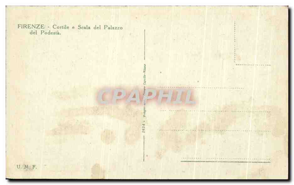 CPA Firenze Cortile E Scala Del Palazzo Del Podesta — Rückseite