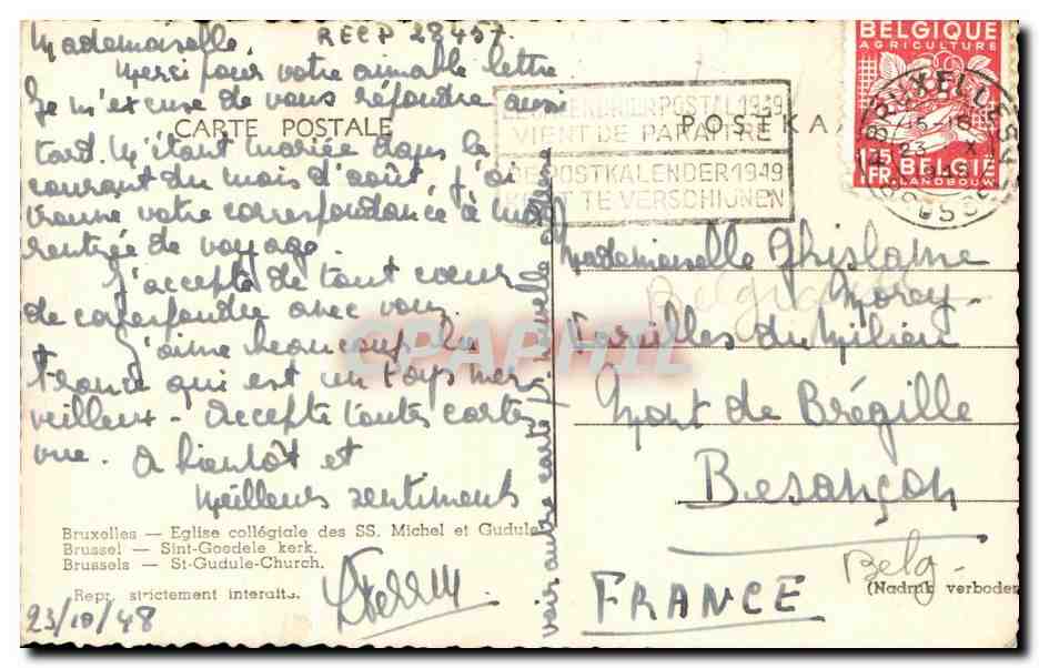 CPA Bruxelles Eglise Collegiale des SS Michel et Gudule  — Verso