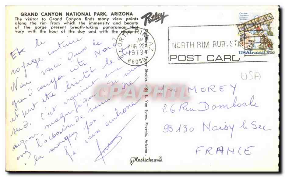 CPA Grand Canyon National Park Arizona — Back
