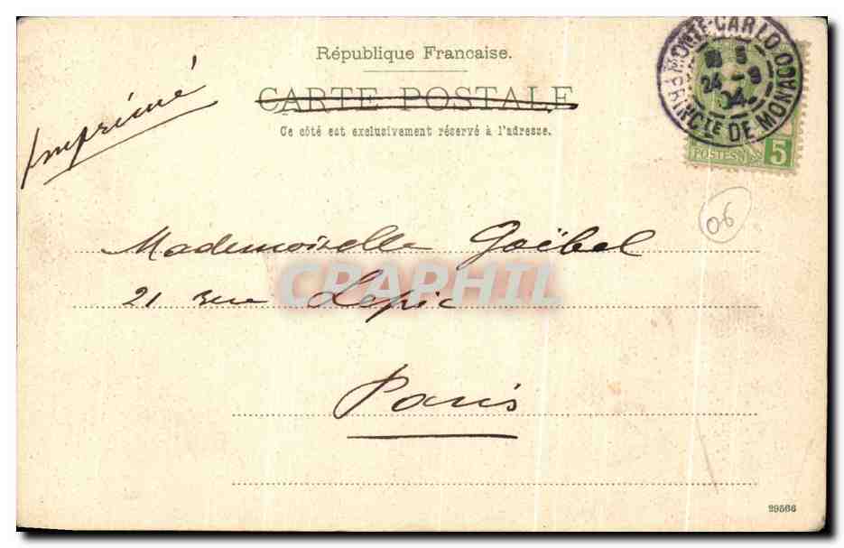 CPA Monte Carlo La Salle de la Roulette — Rückseite