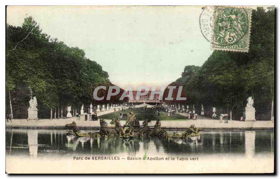 Parc de VERSAILLES — Bassin d'Apollon et le Tapis vert — Mme Moreau, édit., Versailles