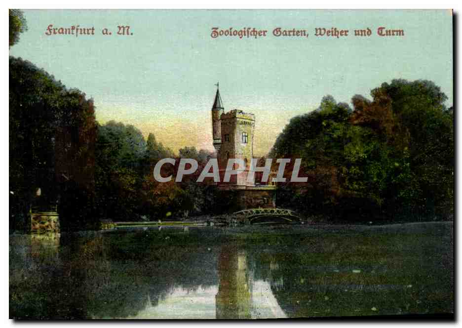 Frankfurt a. M. — Zoologischer Garten, Weiher und Turm — Frankfurter Lichtdruckanstalt, n° 255