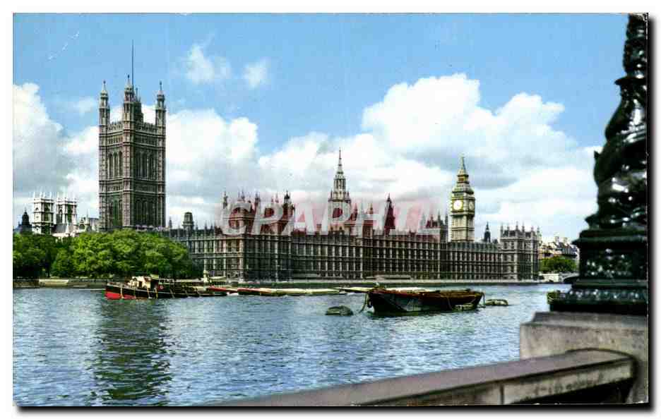 CPA The Houses Of Parliment And The River Thames London