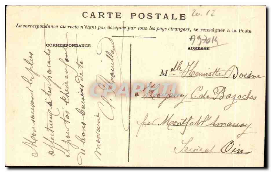 CPA Rouen La Riviere Aubette — Verso